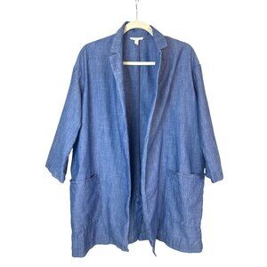 Eileen Fisher Blue Open Front Long Cardigan Jacket S/P Cotton Tencel Lagenlook